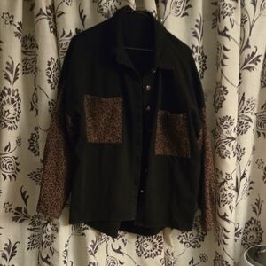 Black Jacket with Leopard Print Accents